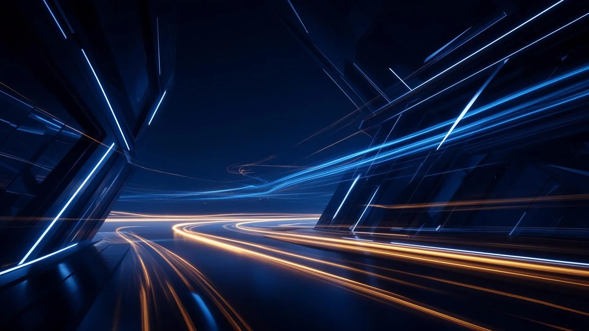 Cinematic dark gradient background with subtle blue and warm ambient light glows