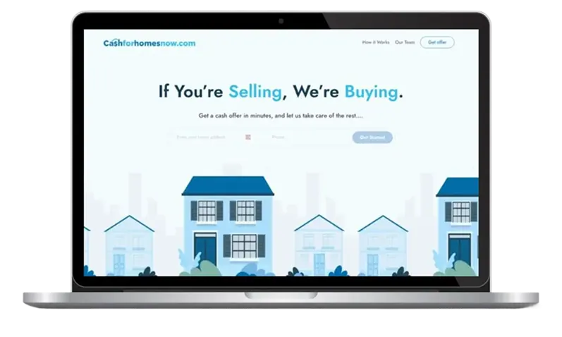 Cash For Homes Now homepage with cash offer form and trust badges for home sellers